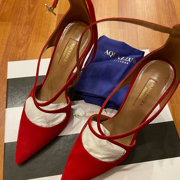 NEW Aquazzura Viviana Suede Ankle-Strap Pump size 37.5 - Picture 5 of 9